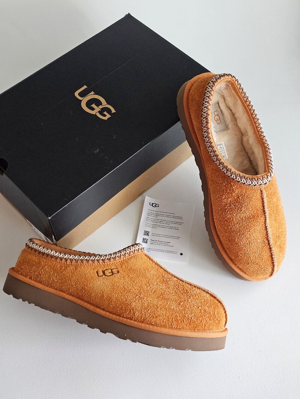 UGG Tasman Shaggy Suede Slippers Dark Apricot Men’s Size 12 Like New Box